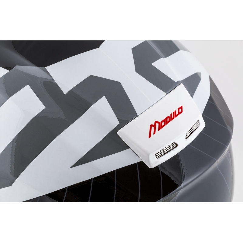 Motoristična čelada na preklop Cassida Modulo 2.1 Profil bela-črna-modra-siva