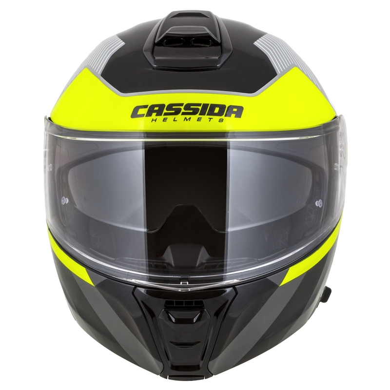 Motoristična čelada na preklop Cassida Modulo 2.1 Profil bela-črna-fluo rumeno-siva