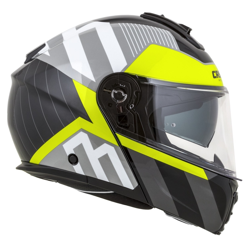 Motoristična čelada na preklop Cassida Modulo 2.1 Profil bela-črna-fluo rumeno-siva