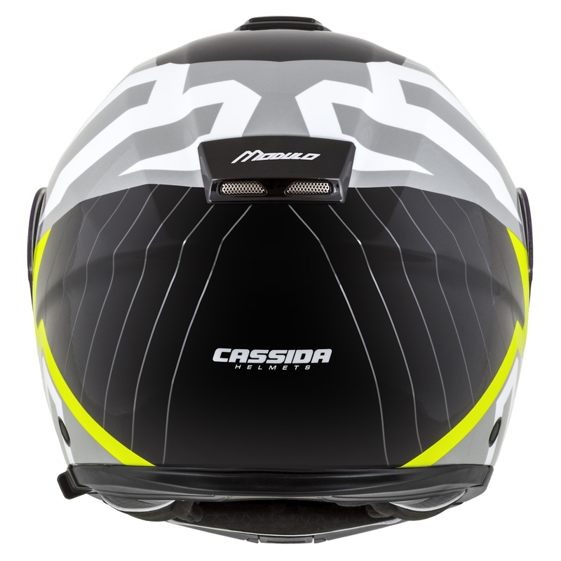 Motoristična čelada na preklop Cassida Modulo 2.1 Profil bela-črna-fluo rumeno-siva