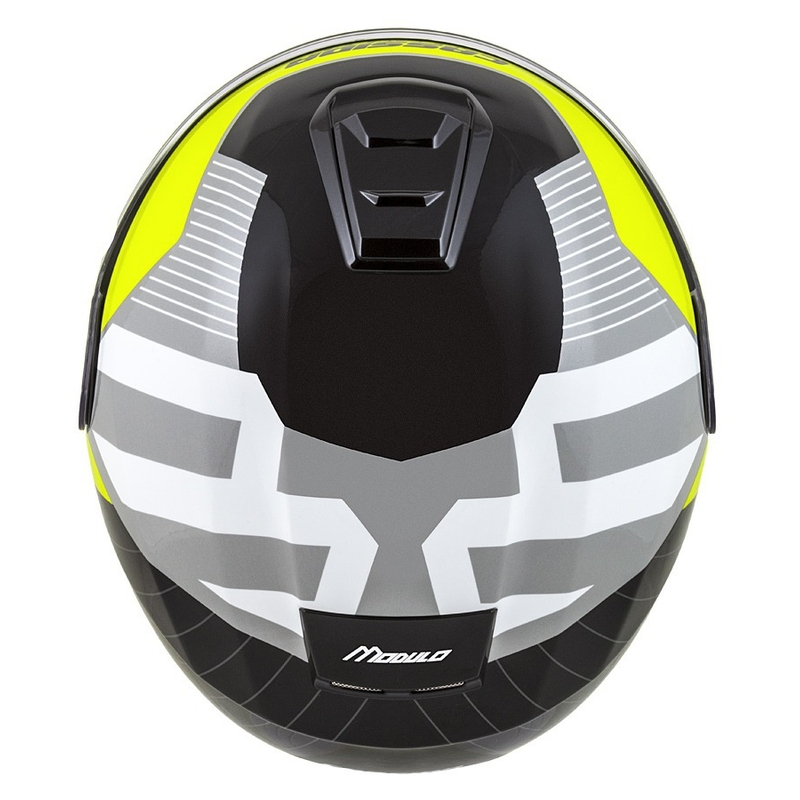 Motoristična čelada na preklop Cassida Modulo 2.1 Profil bela-črna-fluo rumeno-siva
