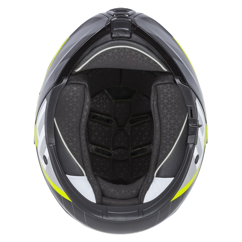Motoristična čelada na preklop Cassida Modulo 2.1 Profil bela-črna-fluo rumeno-siva