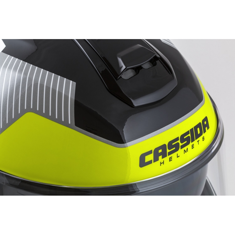 Motoristična čelada na preklop Cassida Modulo 2.1 Profil bela-črna-fluo rumeno-siva