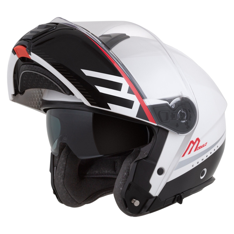 Cassida Modulo 2.1 Compass Flip Up motoristična čelada biserno bela-črna-rdeča-srebrna