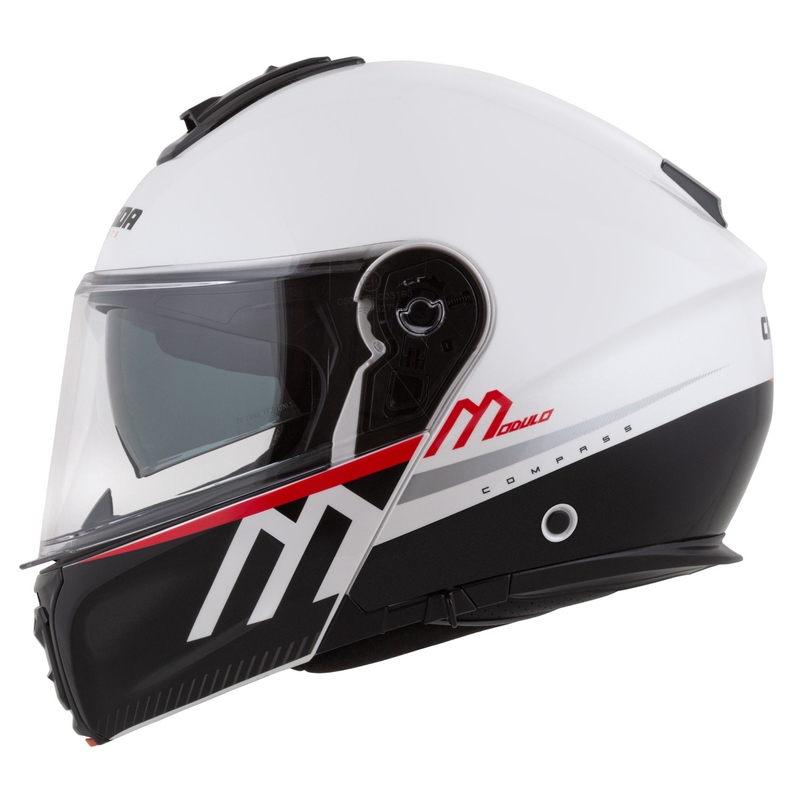 Cassida Modulo 2.1 Compass Flip Up motoristična čelada biserno bela-črna-rdeča-srebrna
