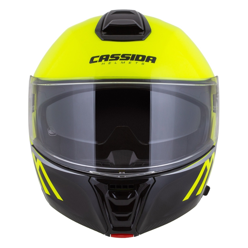 Motoristična čelada na preklop Cassida Modulo 2.1 Compass fluo rumena-črna-srebrna-rdeča