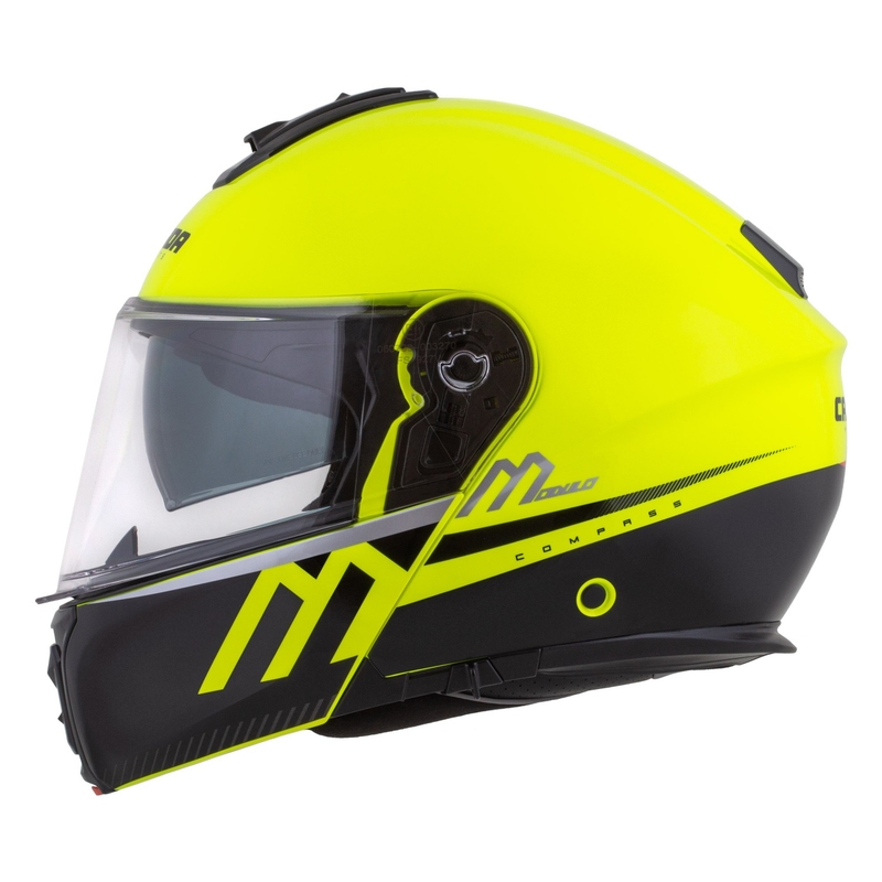 Motoristična čelada na preklop Cassida Modulo 2.1 Compass fluo rumena-črna-srebrna-rdeča