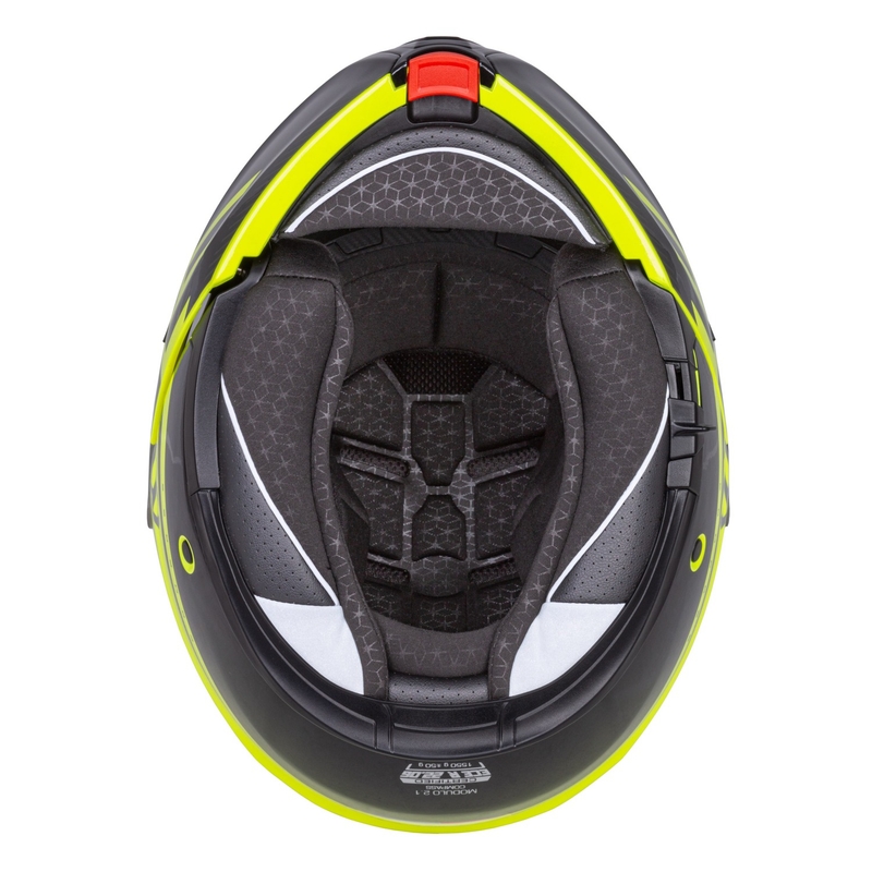 Motoristična čelada na preklop Cassida Modulo 2.1 Compass fluo rumena-črna-srebrna-rdeča