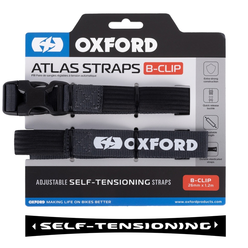 Trakovi za prtljago Oxford Atlas B-Clip 2 kosa sivi 26 mm x 1,2 m