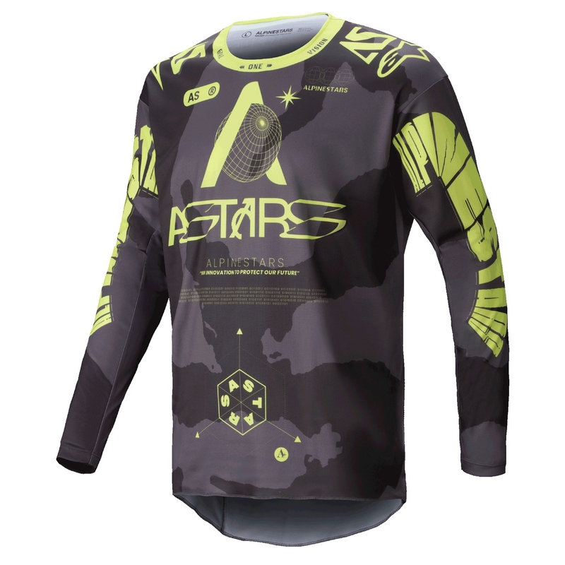 Motokros majica Alpinestars Racer Hollow temno kamuflažno-fluo rumena