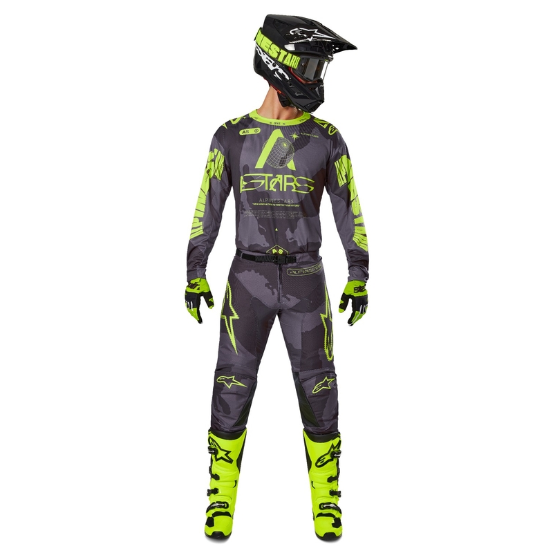 Motokros majica Alpinestars Racer Hollow temno kamuflažno-fluo rumena