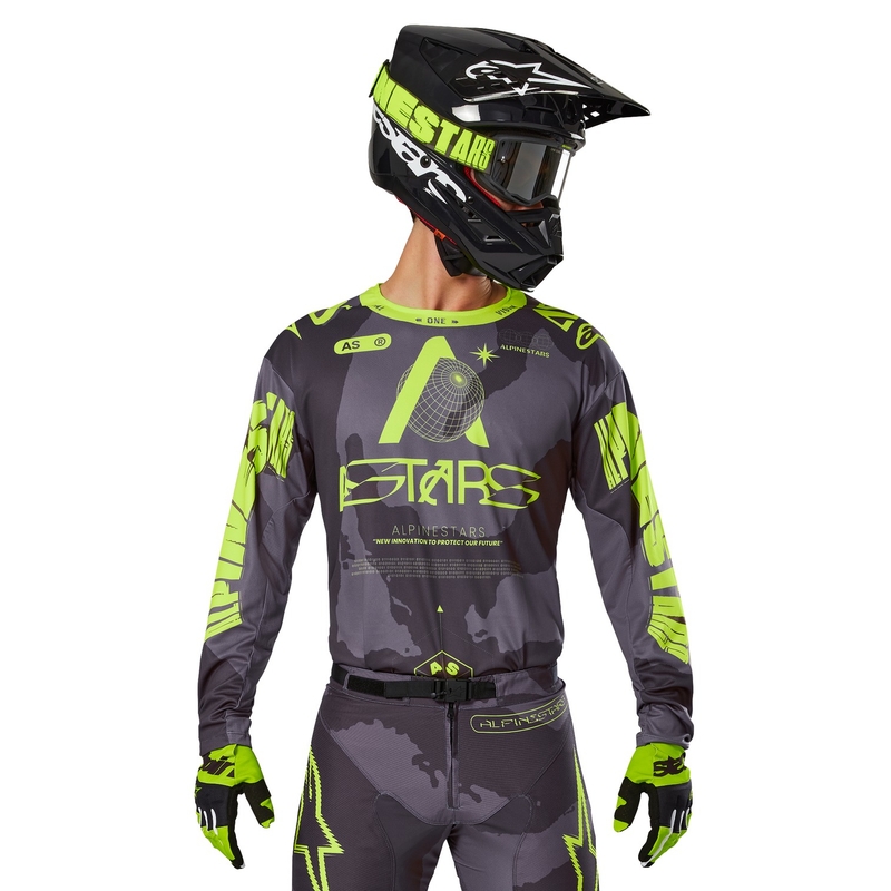 Motokros majica Alpinestars Racer Hollow temno kamuflažno-fluo rumena
