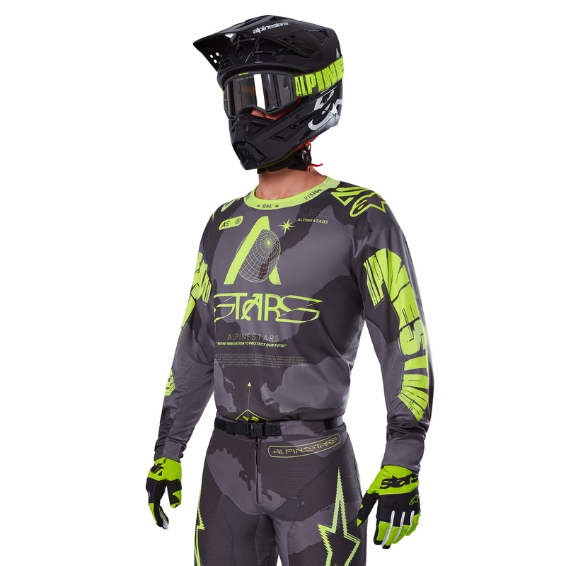 Motokros majica Alpinestars Racer Hollow temno kamuflažno-fluo rumena