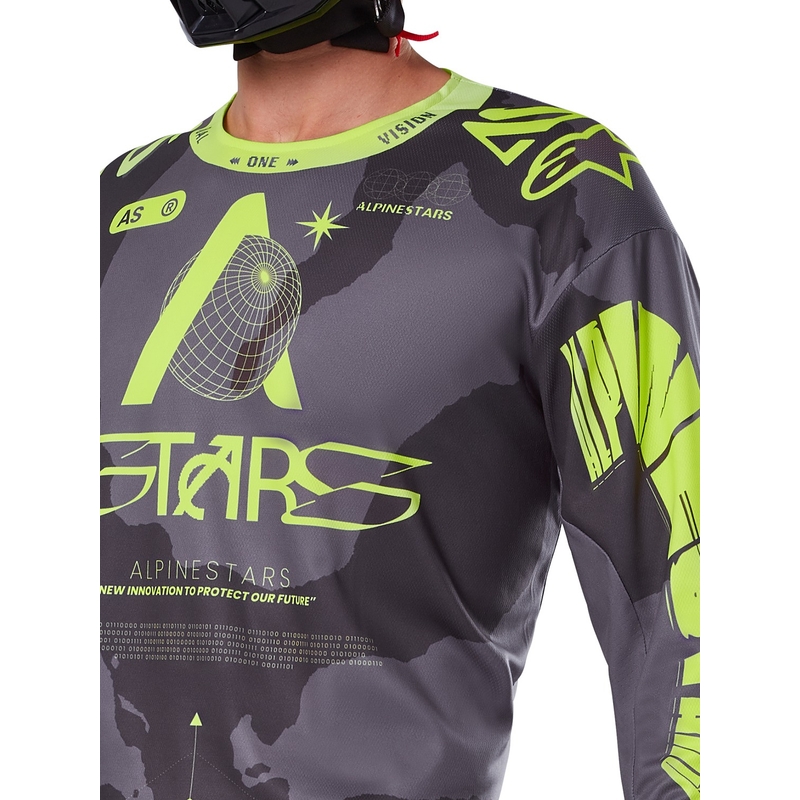 Motokros majica Alpinestars Racer Hollow temno kamuflažno-fluo rumena