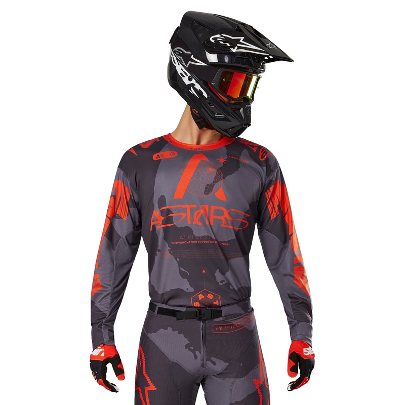 Motokros majica Alpinestars Racer Hollow siva camo-fluo oranžna