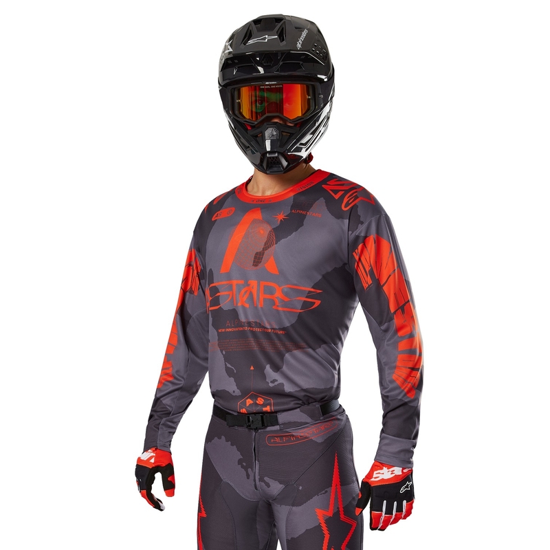 Motokros majica Alpinestars Racer Hollow siva camo-fluo oranžna