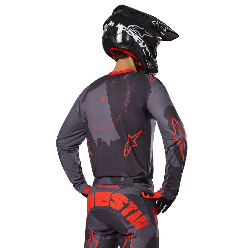Motokros majica Alpinestars Racer Hollow siva camo-fluo oranžna