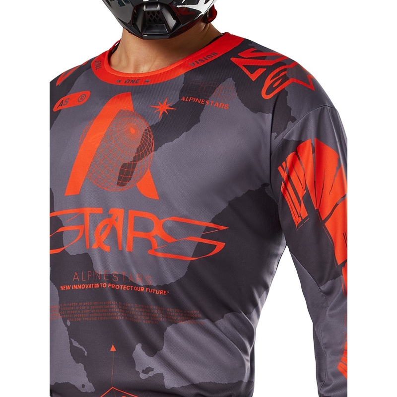 Motokros majica Alpinestars Racer Hollow siva camo-fluo oranžna