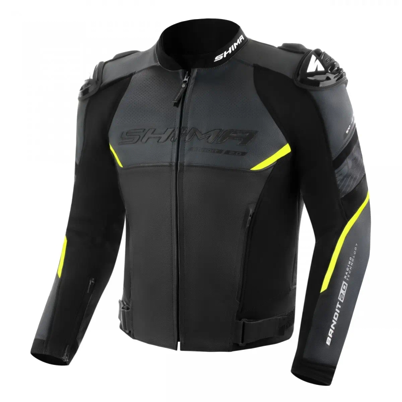 Usnjena motoristična jakna Shima Bandit 2.0 črno-bela-fluo rumena