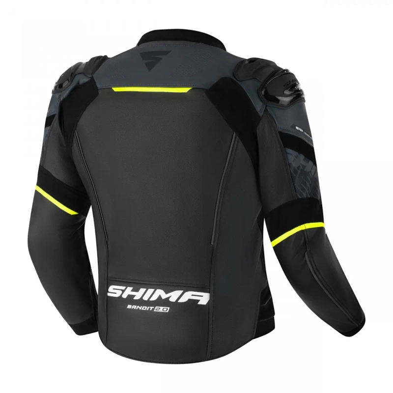 Usnjena motoristična jakna Shima Bandit 2.0 črno-bela-fluo rumena
