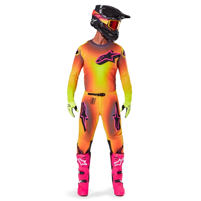 Motokros hlače Alpinestars Supertech Lipan rumeno-roza