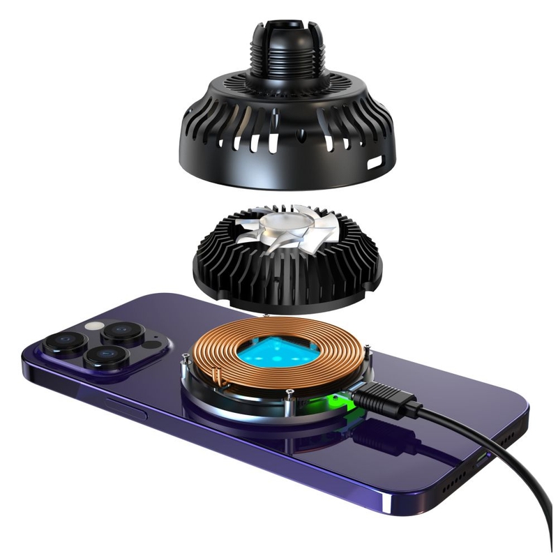 Nosilec z brezžičnim polnjenjem in aktivnim hlajenjem FIXED MagCool z nastavkom MagSafe črn 15W