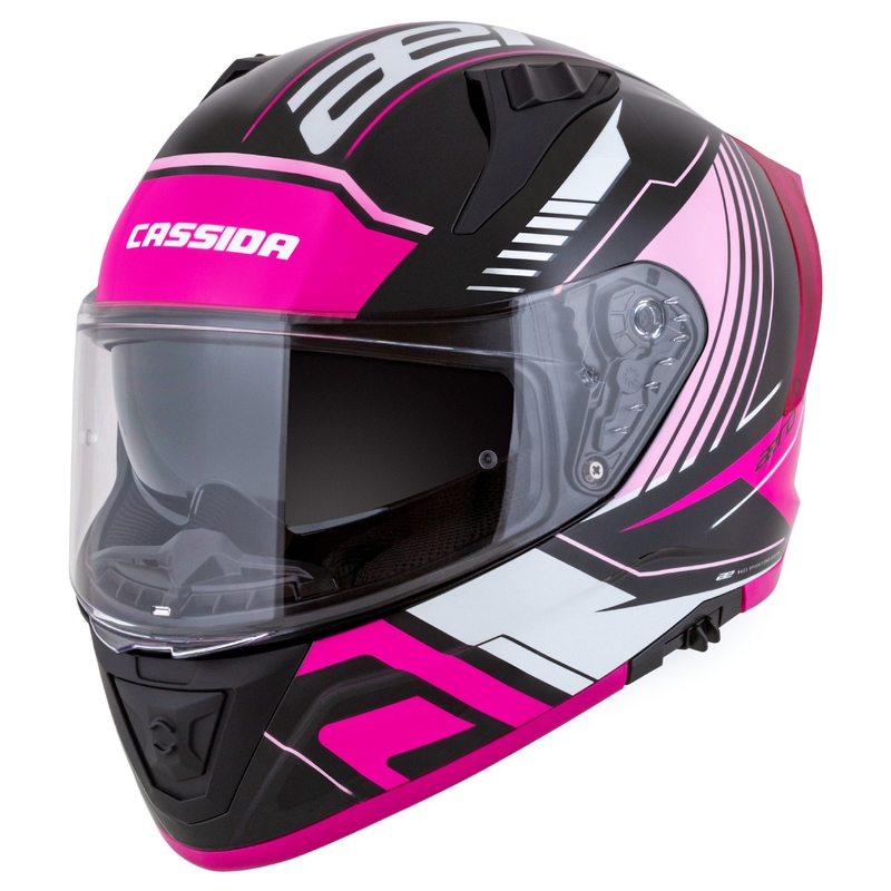 Črno-roza-bela integralna motoristična čelada Cassida Aero Drome
