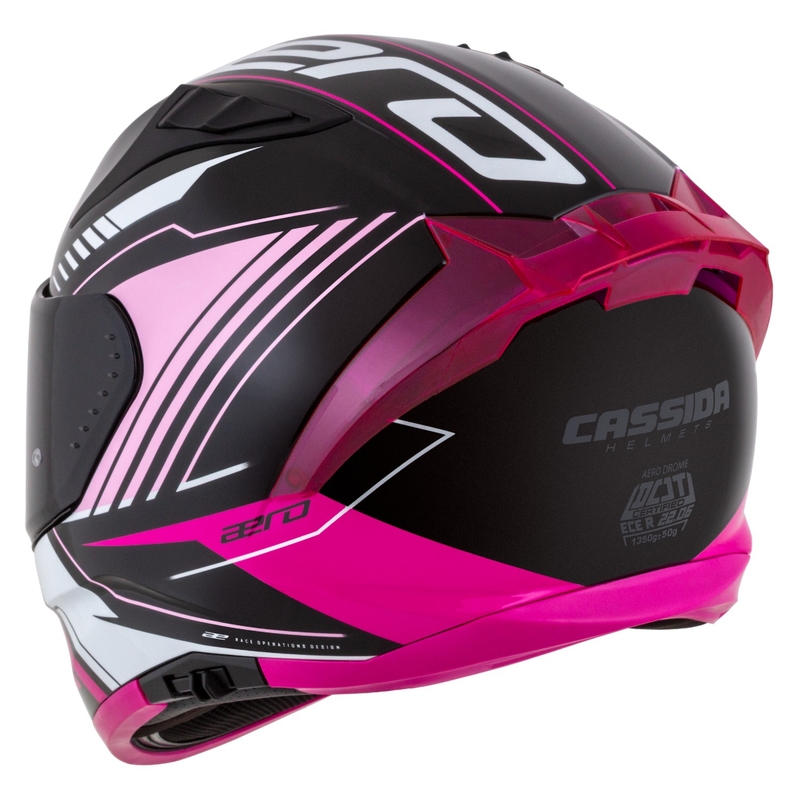 Črno-roza-bela integralna motoristična čelada Cassida Aero Drome