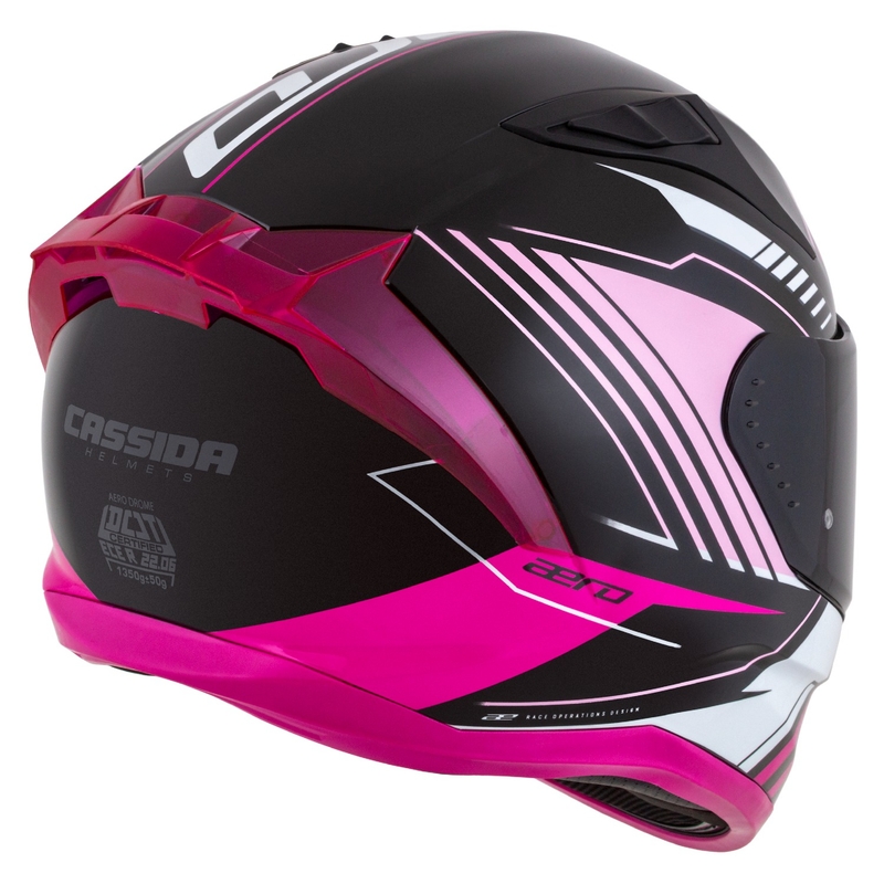 Črno-roza-bela integralna motoristična čelada Cassida Aero Drome
