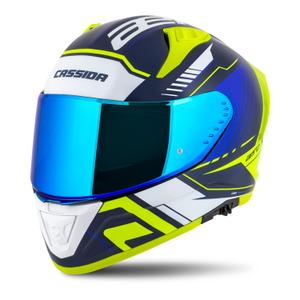 Integralna motoristična čelada Cassida Aero Drome modro-fluo rumeno-svetlo modro-bela