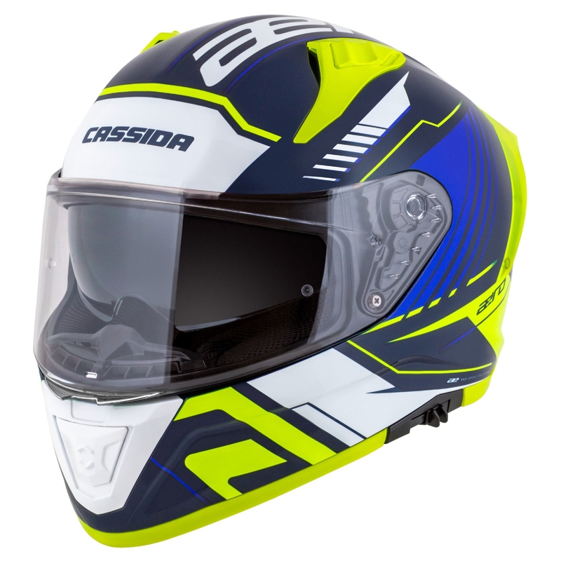 Integralna motoristična čelada Cassida Aero Drome modro-fluo rumeno-svetlo modro-bela