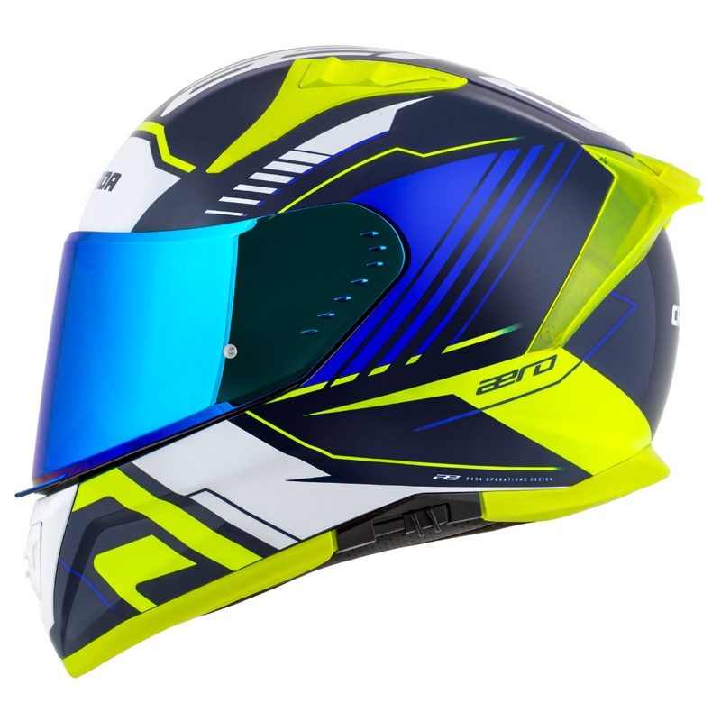 Integralna motoristična čelada Cassida Aero Drome modro-fluo rumeno-svetlo modro-bela
