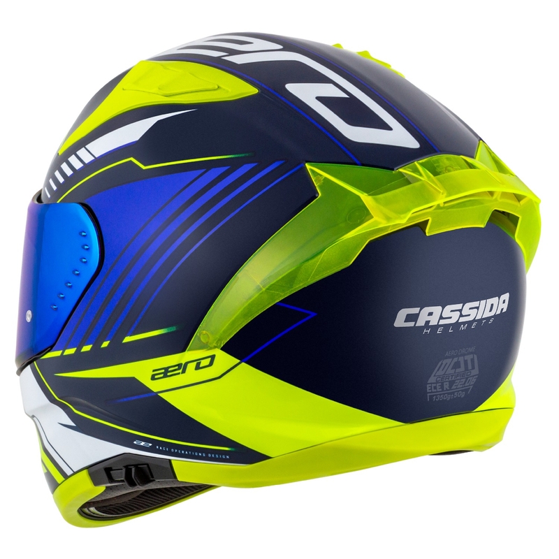 Integralna motoristična čelada Cassida Aero Drome modro-fluo rumeno-svetlo modro-bela