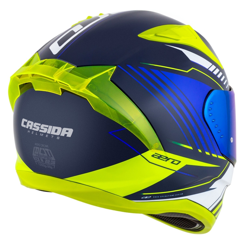 Integralna motoristična čelada Cassida Aero Drome modro-fluo rumeno-svetlo modro-bela