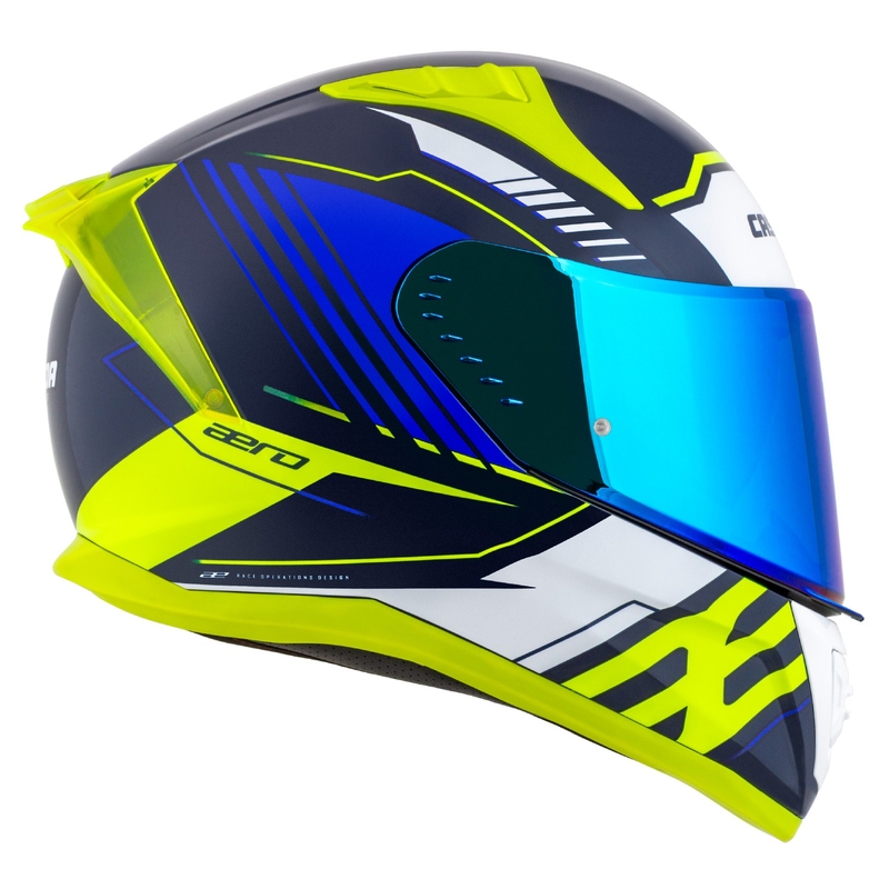 Integralna motoristična čelada Cassida Aero Drome modro-fluo rumeno-svetlo modro-bela