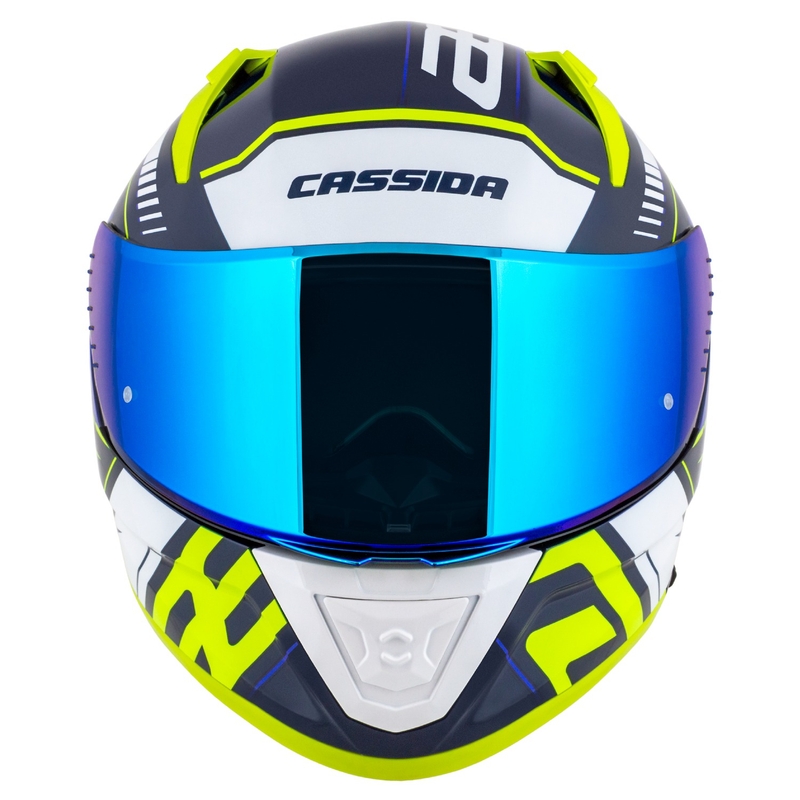 Integralna motoristična čelada Cassida Aero Drome modro-fluo rumeno-svetlo modro-bela