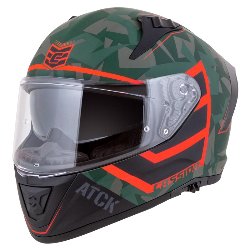 Integralna motoristična čelada Cassida Aero ATCK camo zelena-črna-siva-oranžna