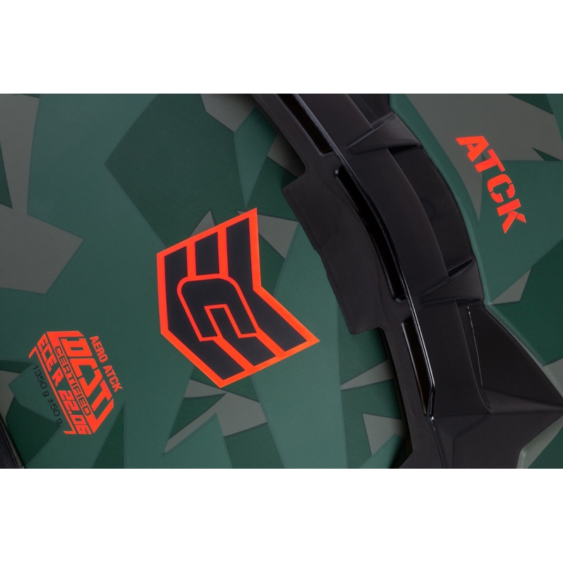 Integralna motoristična čelada Cassida Aero ATCK camo zelena-črna-siva-oranžna