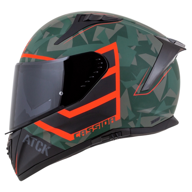 Integralna motoristična čelada Cassida Aero ATCK camo zelena-črna-siva-oranžna