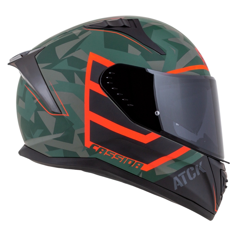 Integralna motoristična čelada Cassida Aero ATCK camo zelena-črna-siva-oranžna