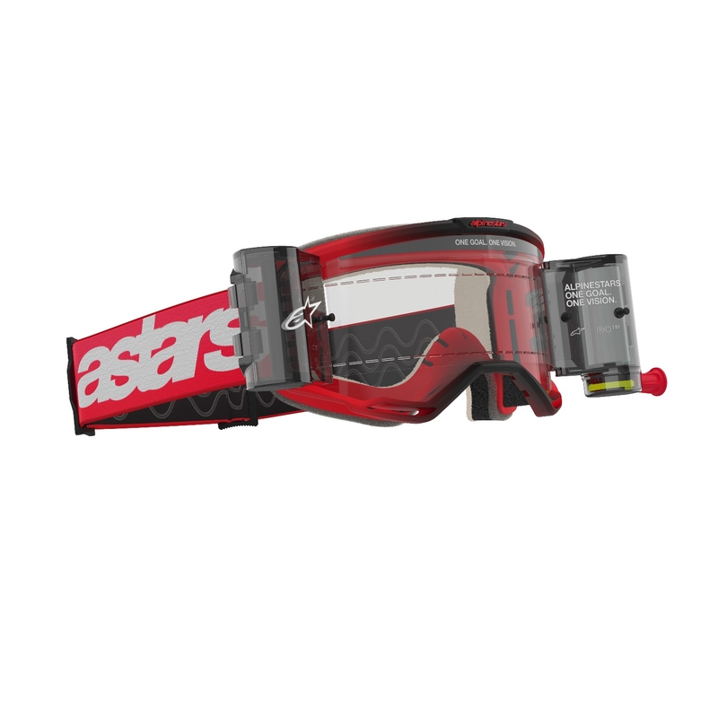 Motokros očala Alpinestars Vision 5 Blaze ROLL-OFF Wide Vision rdeča s prozornim pleksi steklom