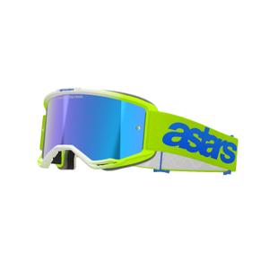 Motokros očala Alpinestars Vision 5 Blaze fluo rumeno-modra z zrcalno modrim pleksi steklom