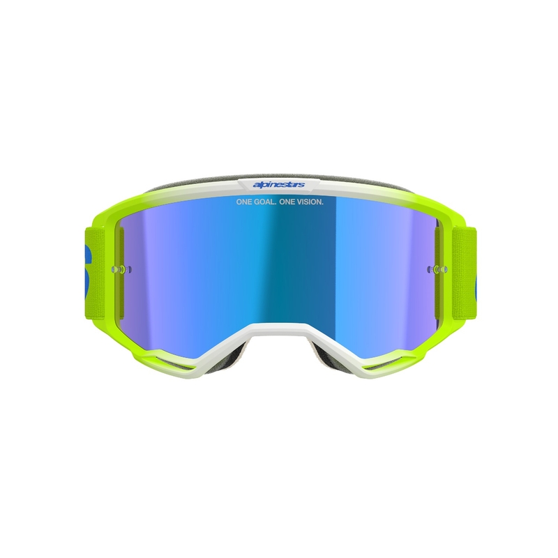Motokros očala Alpinestars Vision 5 Blaze fluo rumeno-modra z zrcalno modrim pleksi steklom