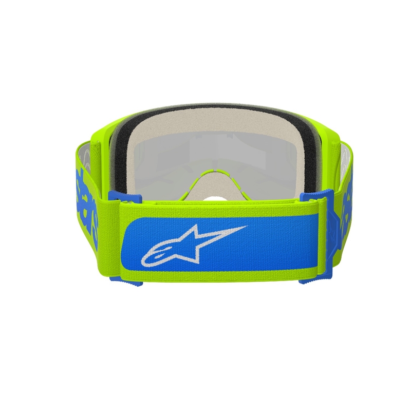 Motokros očala Alpinestars Vision 5 Blaze fluo rumeno-modra z zrcalno modrim pleksi steklom