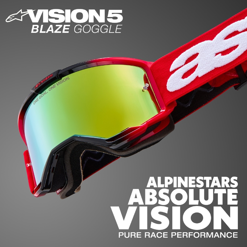 Motokros očala Alpinestars Vision 5 Blaze fluo rumeno-modra z zrcalno modrim pleksi steklom