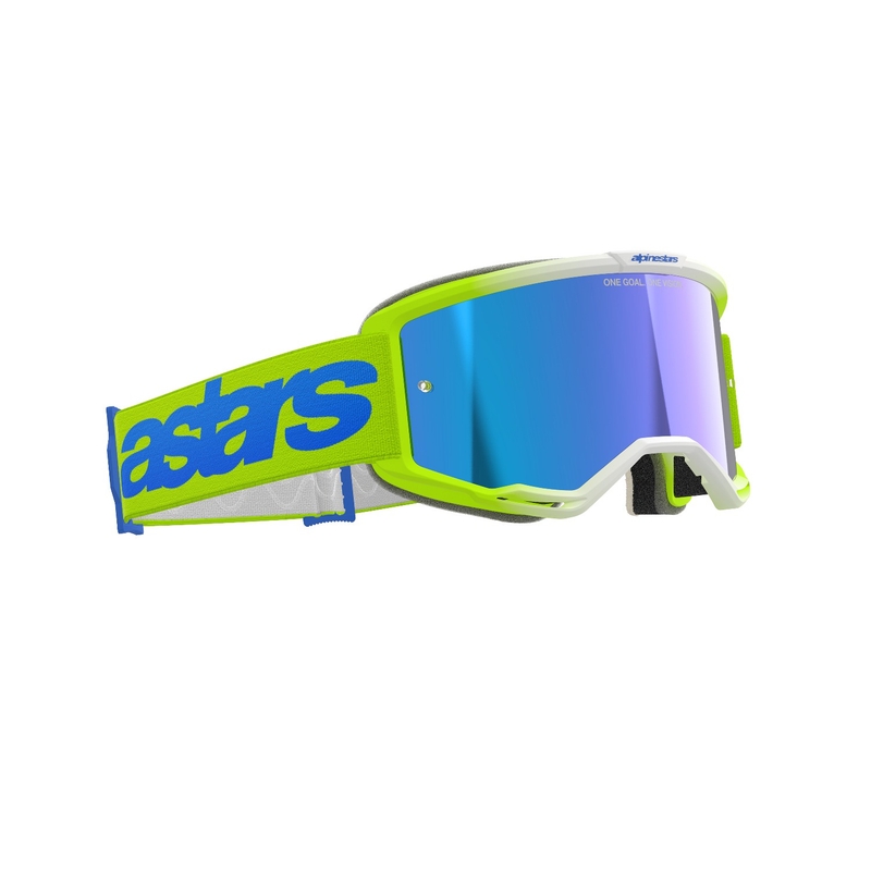Motokros očala Alpinestars Vision 5 Blaze fluo rumeno-modra z zrcalno modrim pleksi steklom