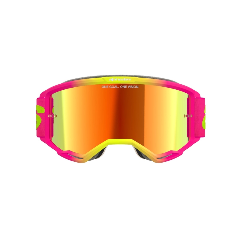 Alpinestars Vision 5 Wordmark motokros očala roza-fluo rumena z zrcalnim rdečim pleksi steklom