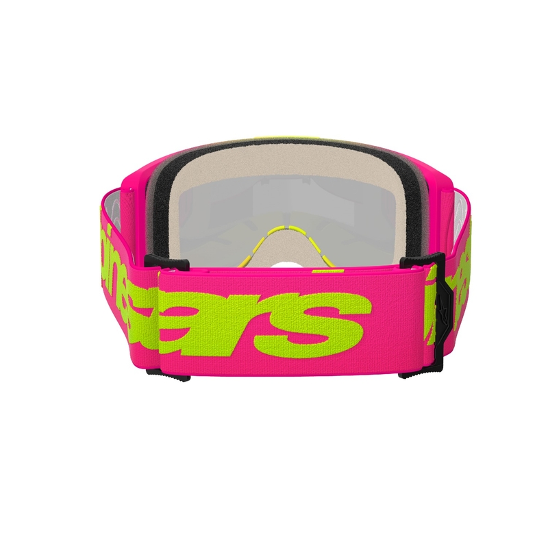 Alpinestars Vision 5 Wordmark motokros očala roza-fluo rumena z zrcalnim rdečim pleksi steklom