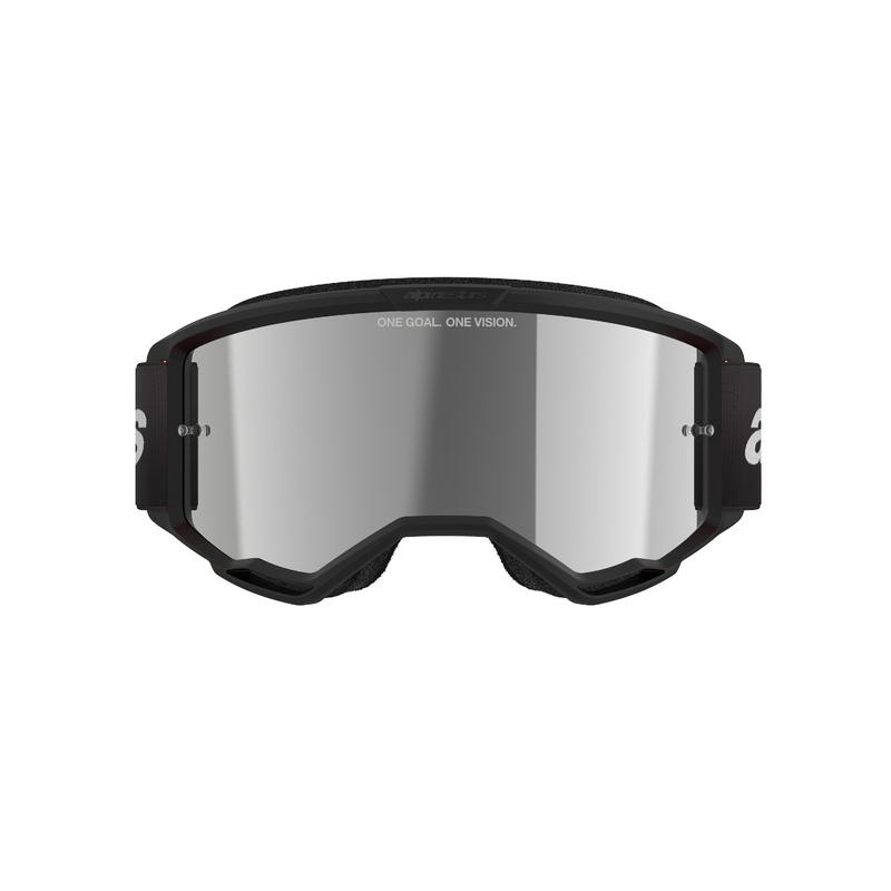 Motokros očala Alpinestars Vision 3 Wordmark, črna z zrcalnim srebrnim pleksi steklom