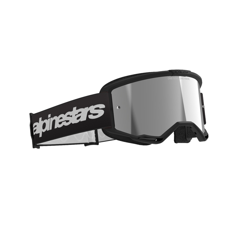 Motokros očala Alpinestars Vision 3 Wordmark, črna z zrcalnim srebrnim pleksi steklom